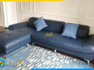 Ghế sofa da màu xanh góc chữ L đẹp hiện đại AmiA346