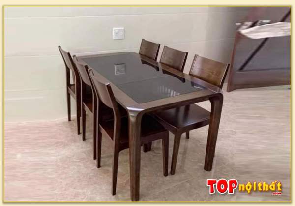 Hình ảnh Bộ bàn ăn đẹp mặt kính đen 6 ghế gỗ sồi BGATop-0041C