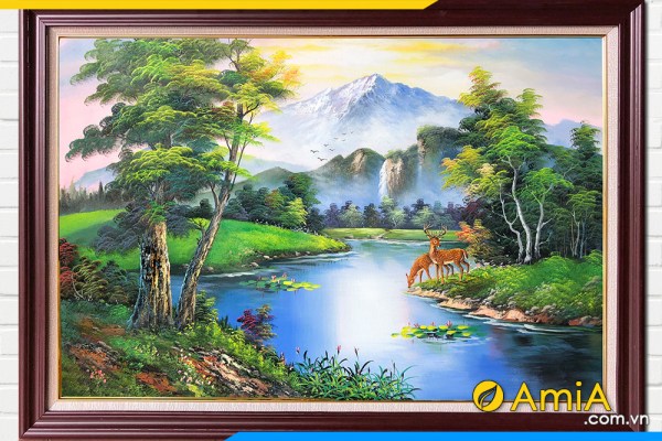 tranh sơn dầu vẽ phong cảnh núi rừng thiên nhiên