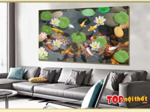 Tranh 3D tráng gương cá chép hoa sen trên sofa góc L TraTop-3185
