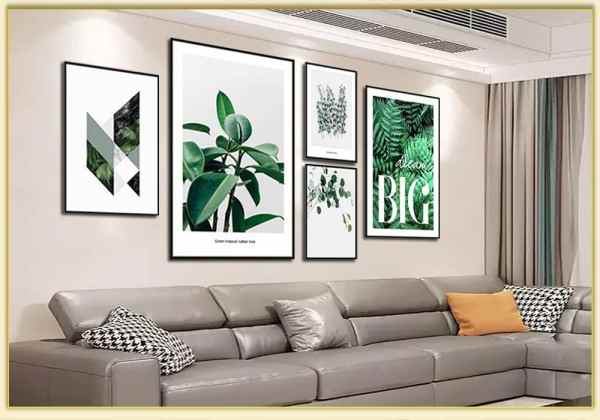 Tranh Canvas treo tường lá cây nhiệt đới trên sofa L TraTop-3531
