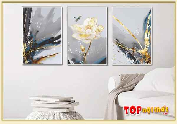 Tranh Canvas treo tường hoa sen 3D ở phòng ngủ TraTop-3564