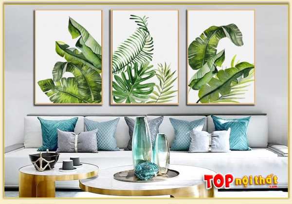 Tranh Canvas treo tường lá cây nhiệt đới đẹp trên sofa TraTop-3592
