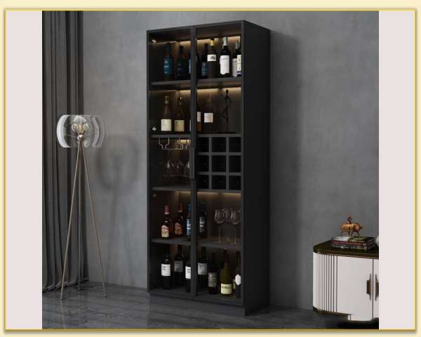 Hình ảnh Bài trí tủ rượu gỗ dáng cao sát tường đẹp TRTop-0047