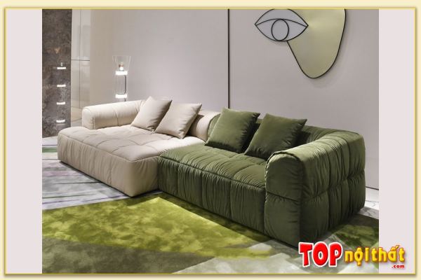 Hình ảnh Ghế sofa văng nỉ đẹp phối màu xanh và kem SofTop-0670