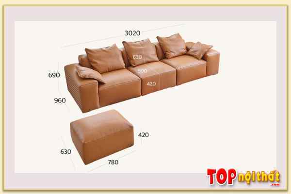 Hình ảnh Kích thước cơ bản mẫu ghế sofa văng da SofTop-0919