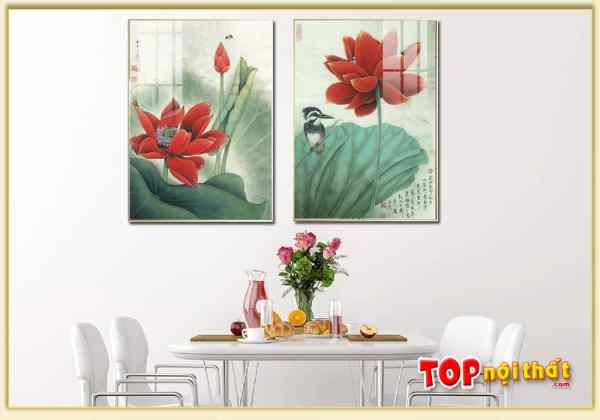 Tranh Canvas hoa sen đỏ treo tường 2 tấm phòng ăn TraTop-3543
