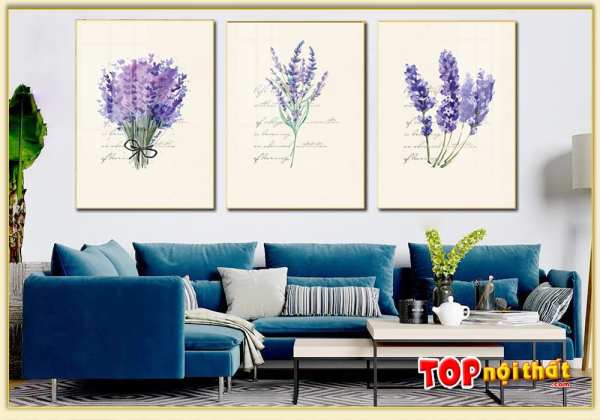 Tranh Canvas hoa oải hương tím treo tường đẹp trên ghế sofa TraTop-3552