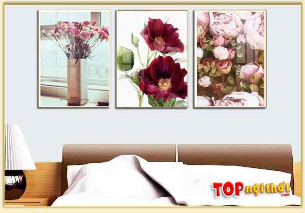 Tranh canvas hoa 3 tấm treo tường lãng mạn phòng ngủ TraTop-3555