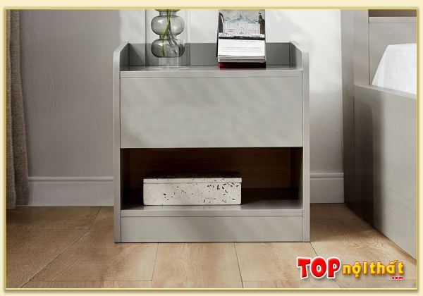 Tủ gỗ đầu giường 1 ngăn kéo màu ghi đẹp TDGTop-0048