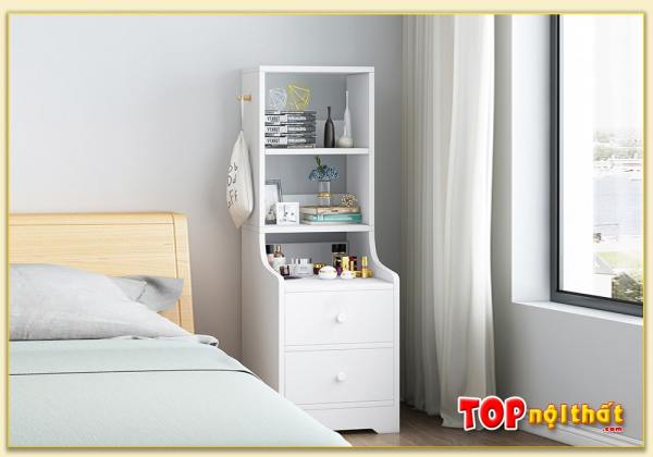 Hình ảnh Tủ gỗ đầu giường kết hợp kệ đựng đồ màu trắng TDGTop-0045