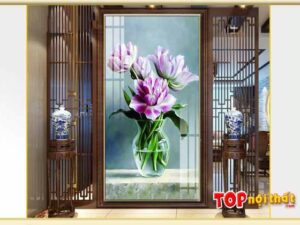 Mẫu tranh tráng gương bình hoa màu tím phòng khách TraTop-3234